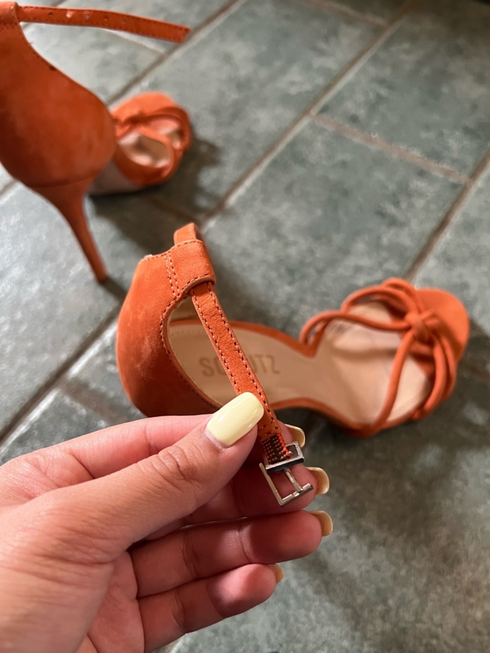 SCHUTZ Orange Knotted Ankle-Strap Stiletto Sandals - Picture 4 of 5